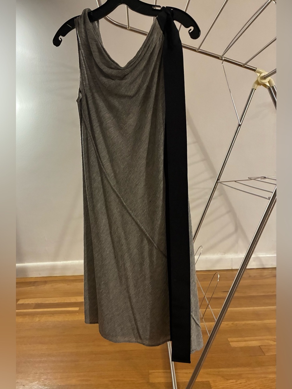 Dolce & Gabbana (Made in Italy) Sleeveless Gray Dress with Black Sash/Bow